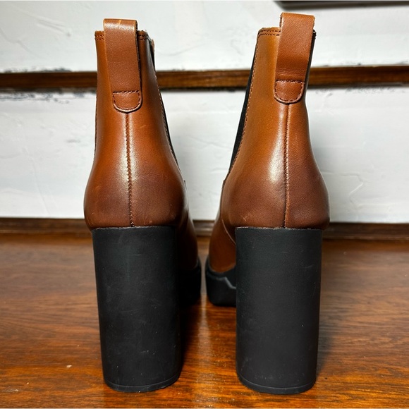 Steve Madden Revised Cognac Leather Platform Heeled Chelsea Boots Size 9 - Picture 6 of 12